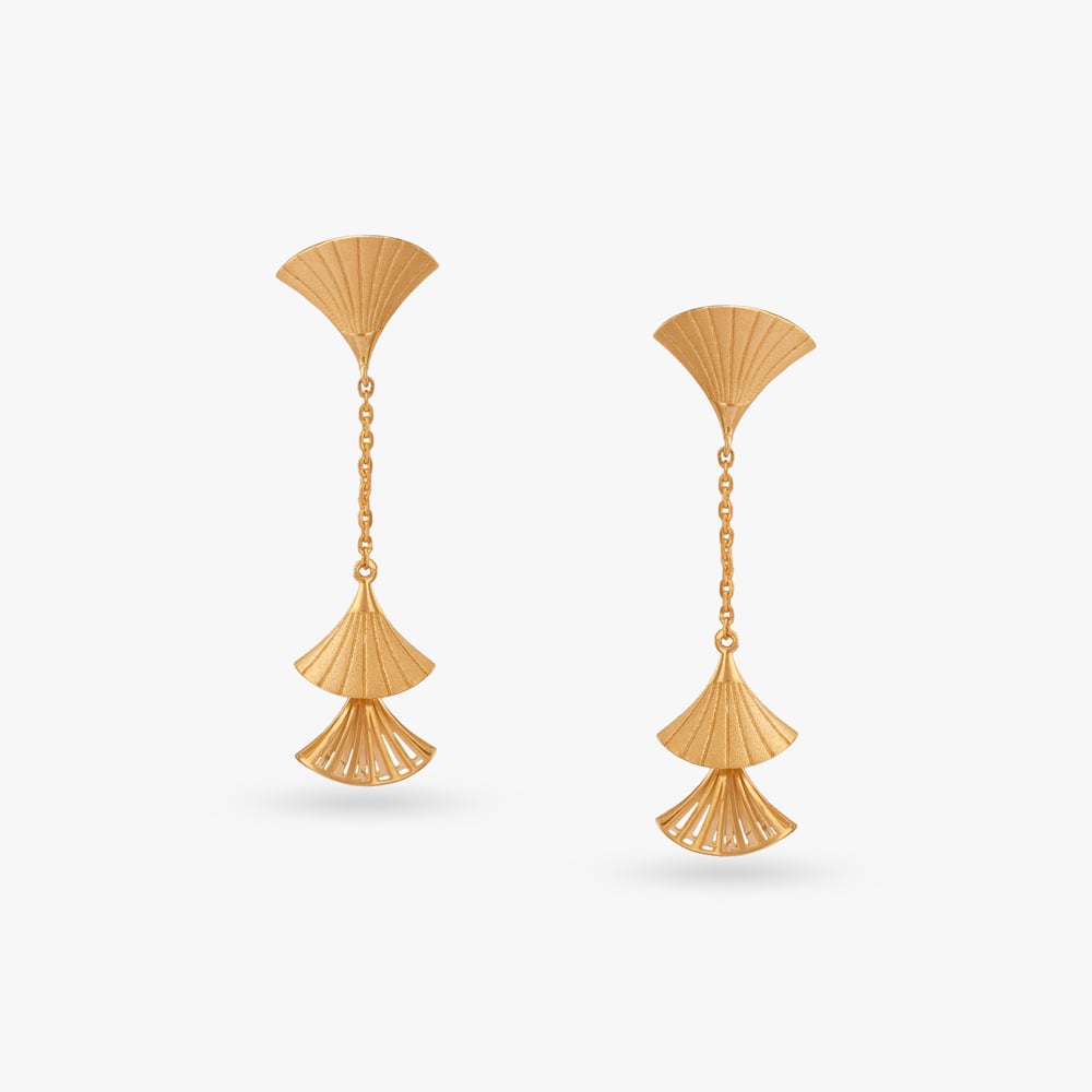 Geometric Fan Gold Drop Earrings