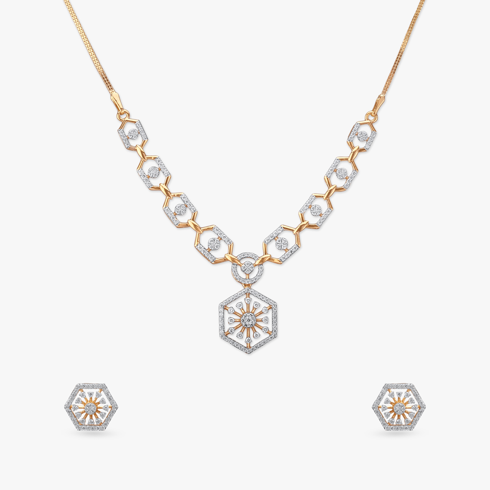 Hexagonal Elegance Diamond Necklace Set