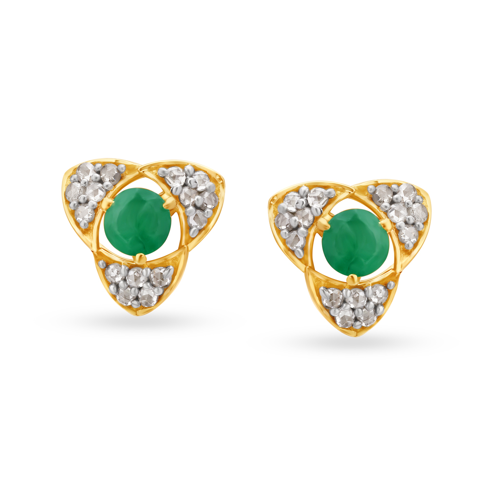 

Arresting 18 Karat Yellow Gold And Emerald Triangular Studs