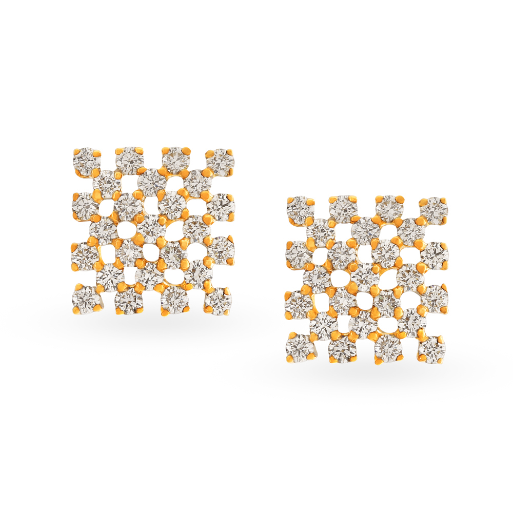 Gentle Lattice Gold and Diamond Stud Earrings