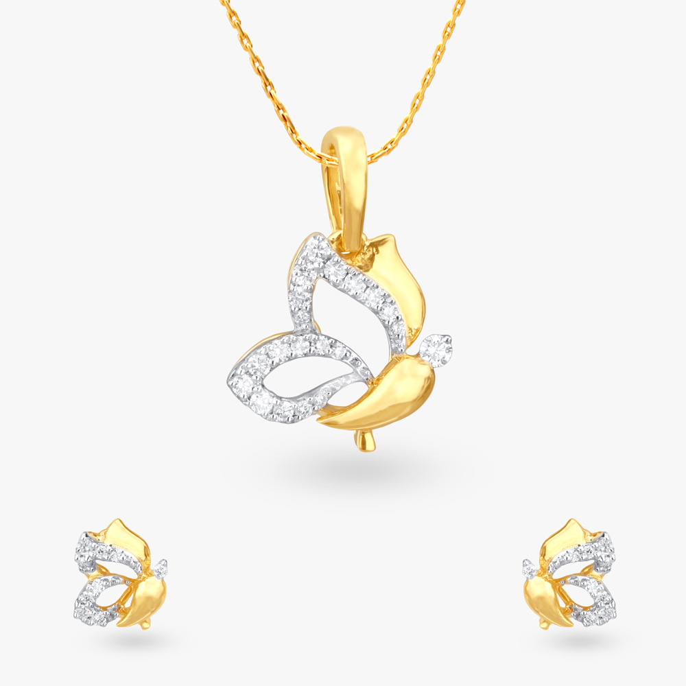 Butterfly Dreams Diamond Pendant and Earrings set for Kids