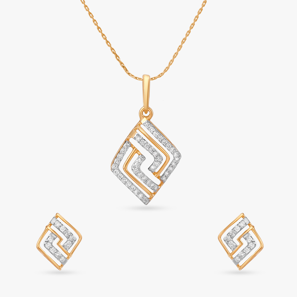 Deco Dreamlines Diamond Pendant and Earrings Set