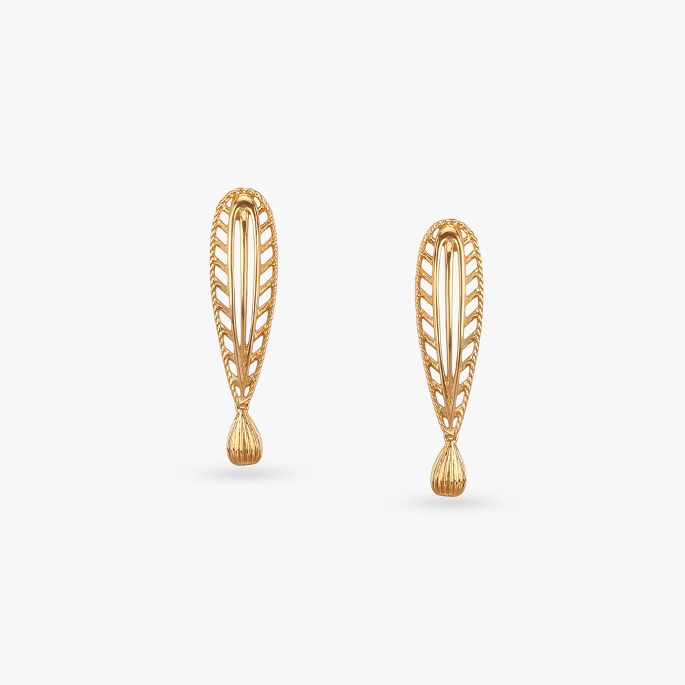 Elongated Leaf Gold Drop Earrings