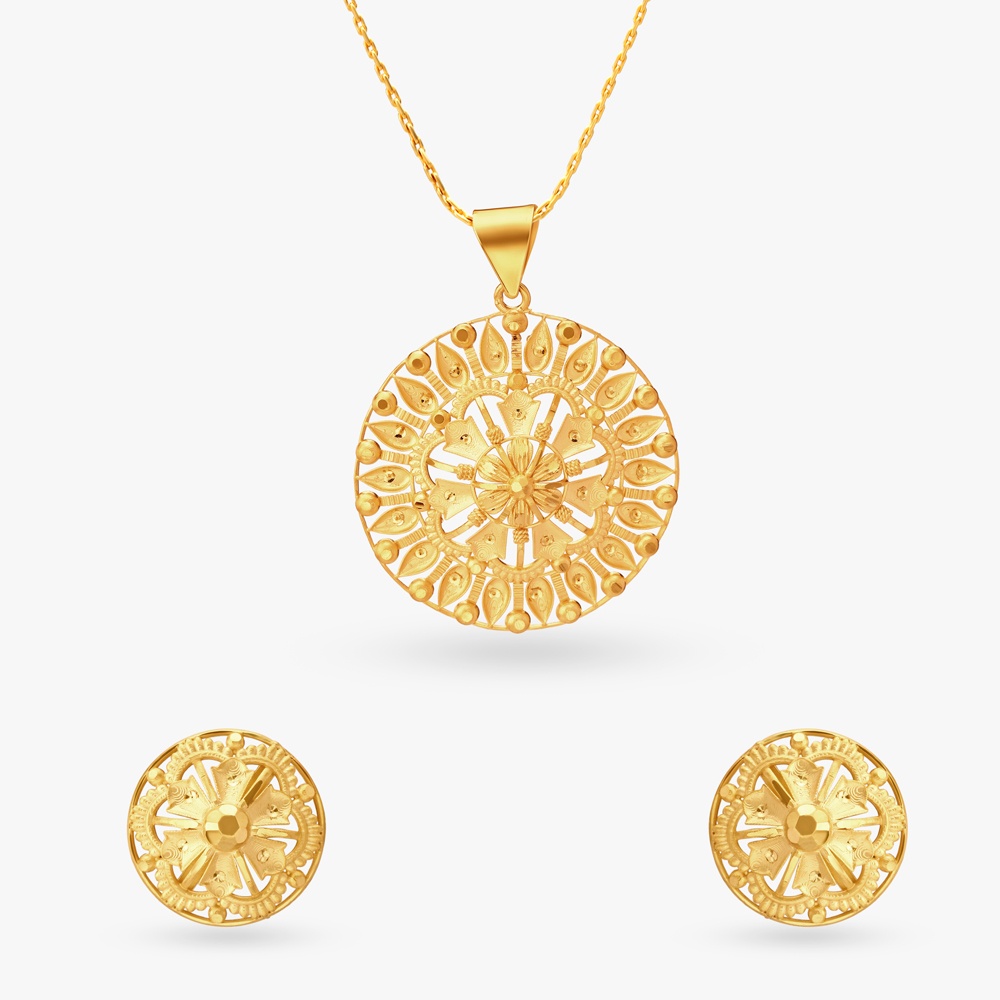 Royal Gold Pendant and Earrings Set