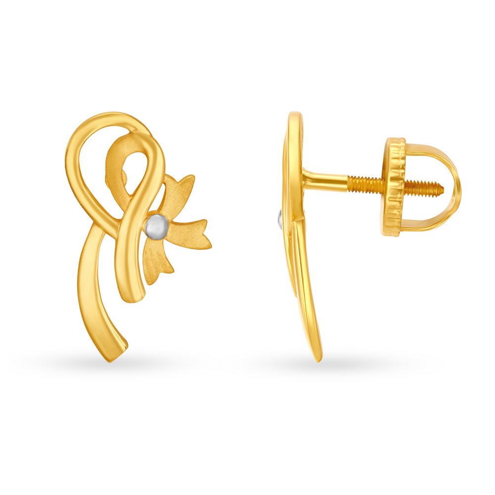 

Charming 22 Karat Yellow Gold Ribbon Stud Earrings