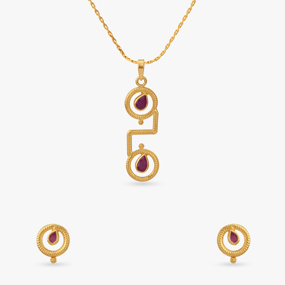 Bold Spiral Ruby Pendant and Earrings Set