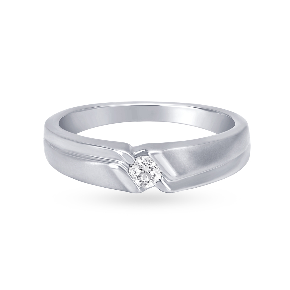 

Glimmering 950 Pure Platinum And Diamond Ridged Ring