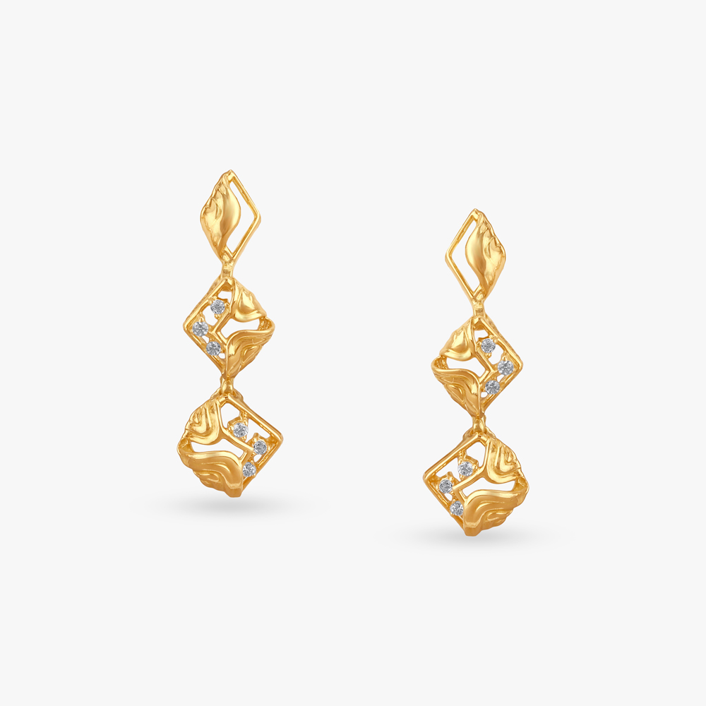Floral Frame Gold Drop Earrings