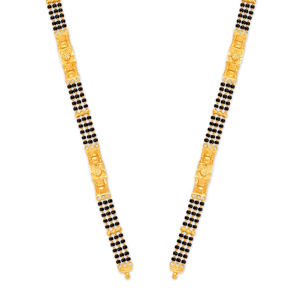 

Traditional Floral Motif Black Bead Gold Mangalsutra