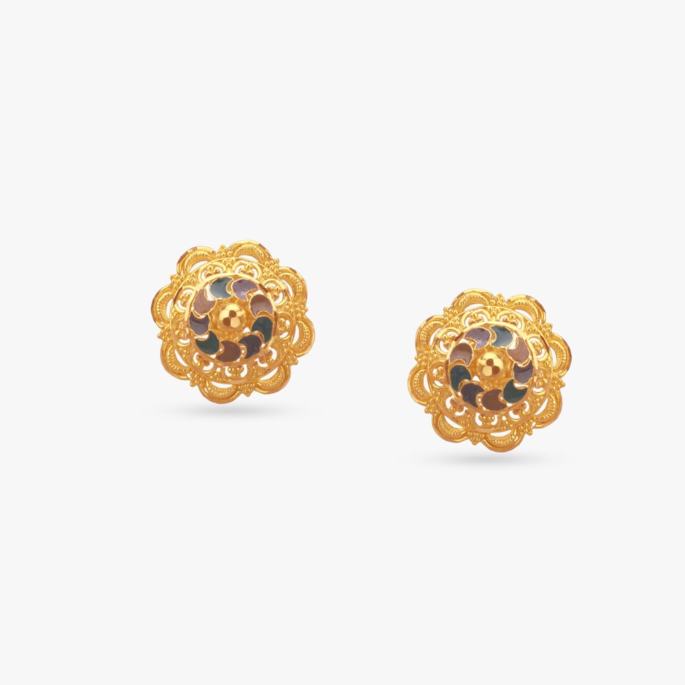Enamel Bloom Gold Stud Earrings