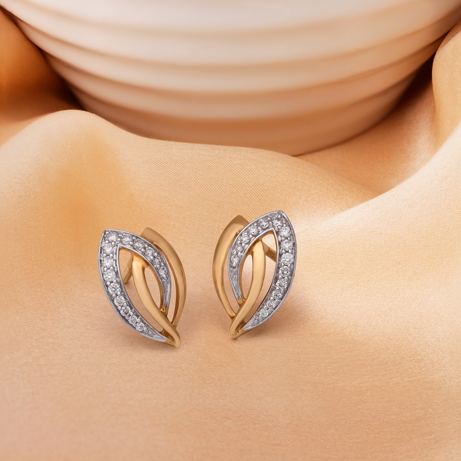 Dew Leaf Diamond Stud Earrings