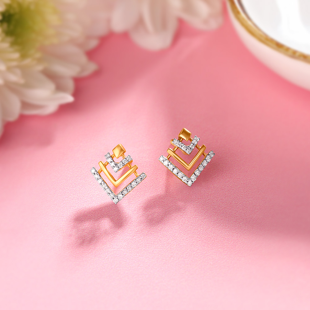 Sleek Chevron Diamond Stud Earrings