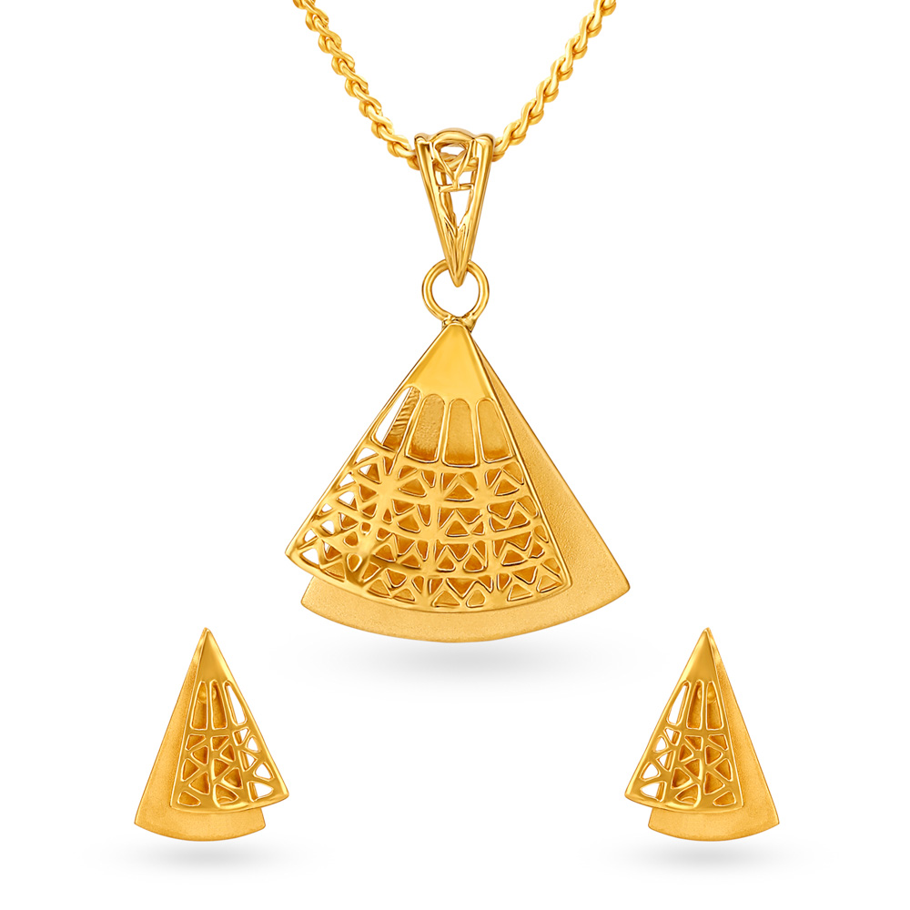 Elegant Pyramids Gold Pendant and Earrings Set