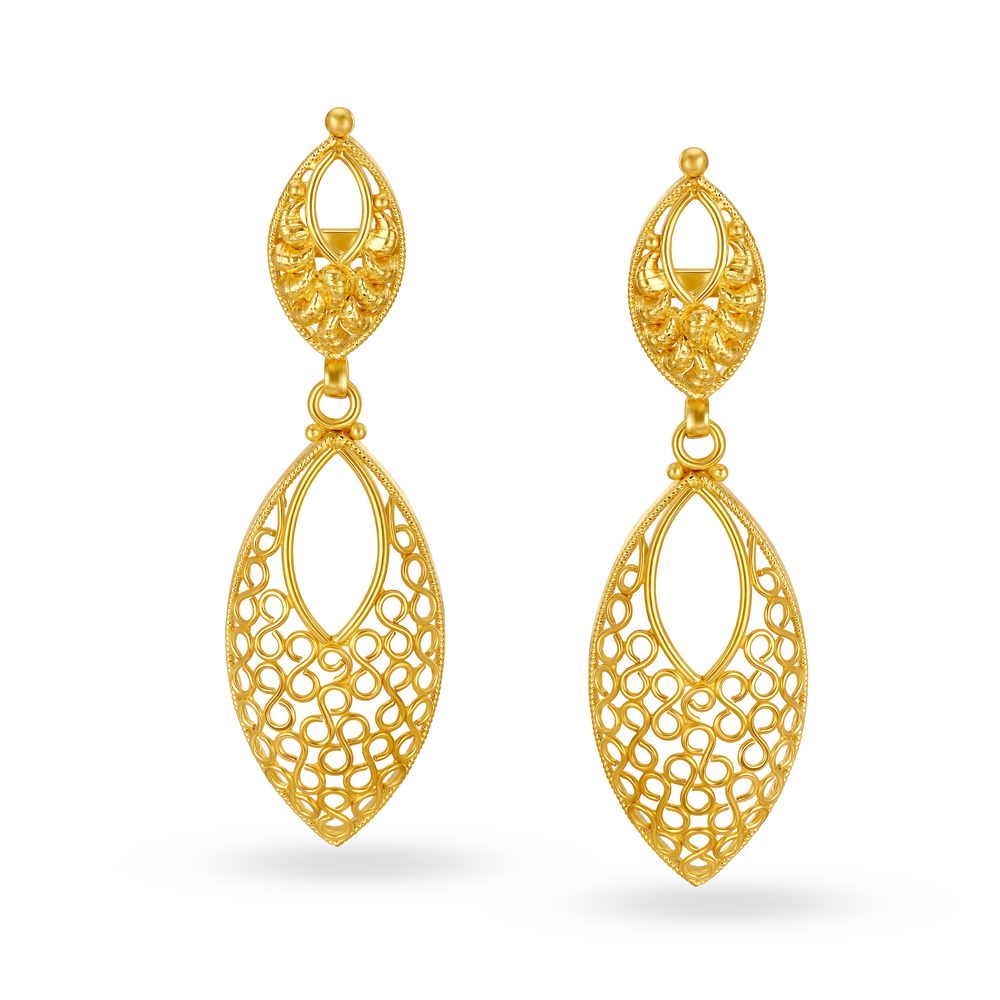 

Surreal Jali Work Gold Drop Earrings