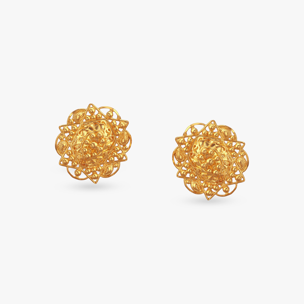 Gilded Lattice Gold Stud Earrings