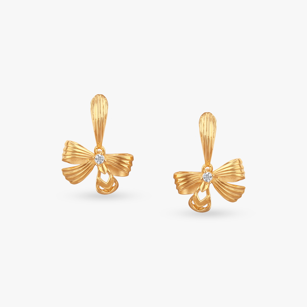 Ruffle Bow Gold Drop Earrings