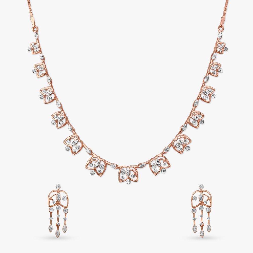 Floral Cascade Diamond Necklace Set
