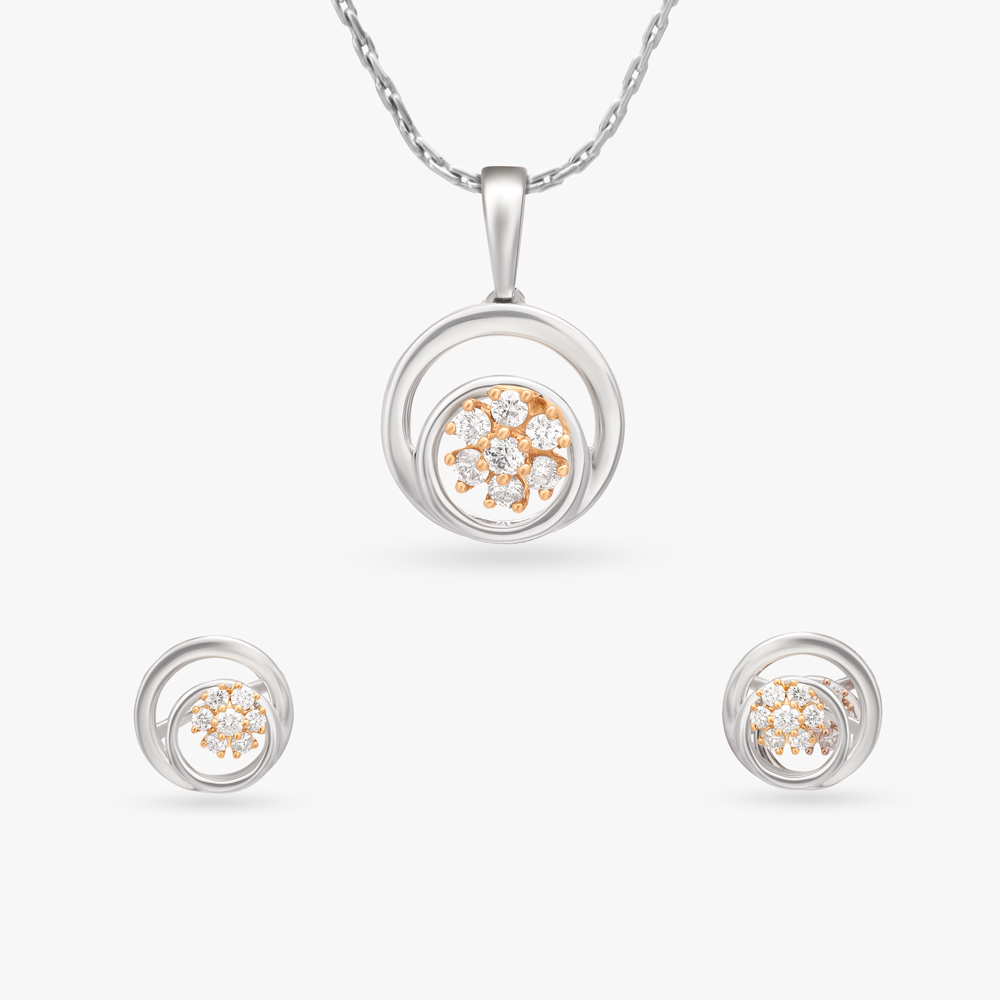 Concentric Florals Diamond Pendant and Earrings Set