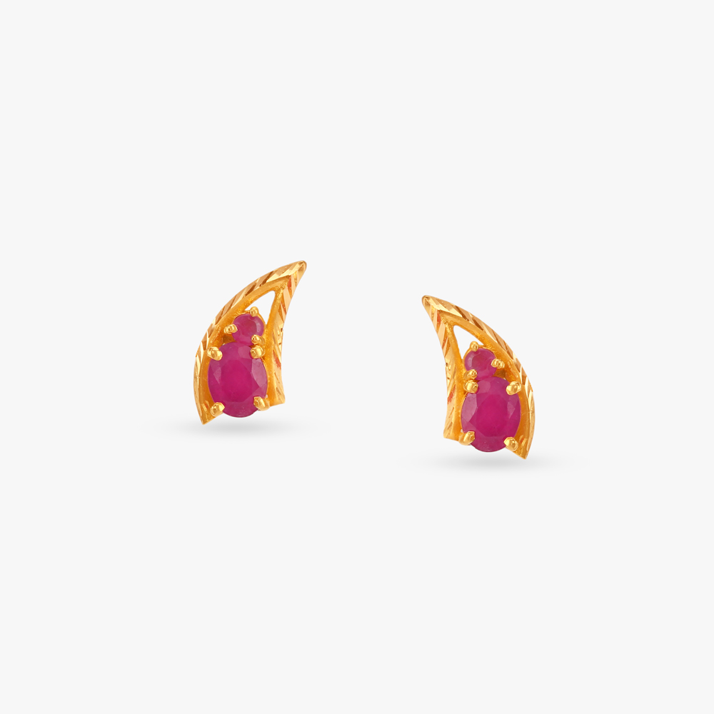 Elegant Curved Ruby Stud Earrings