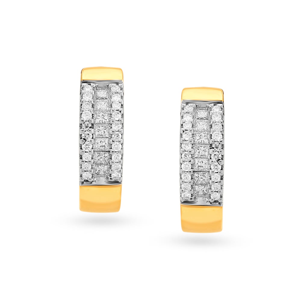 Contemporary Gold and Diamond Hoop Earrings