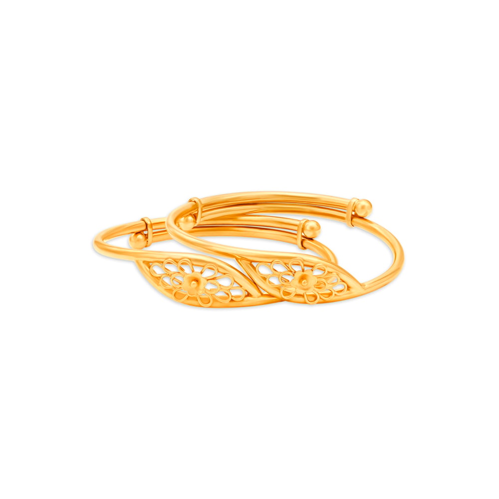 Floral Grace Adjustable Gold Bangles for Kids