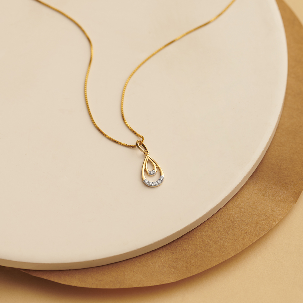 Teardrop Shaped Yellow Gold and Diamond Pendant