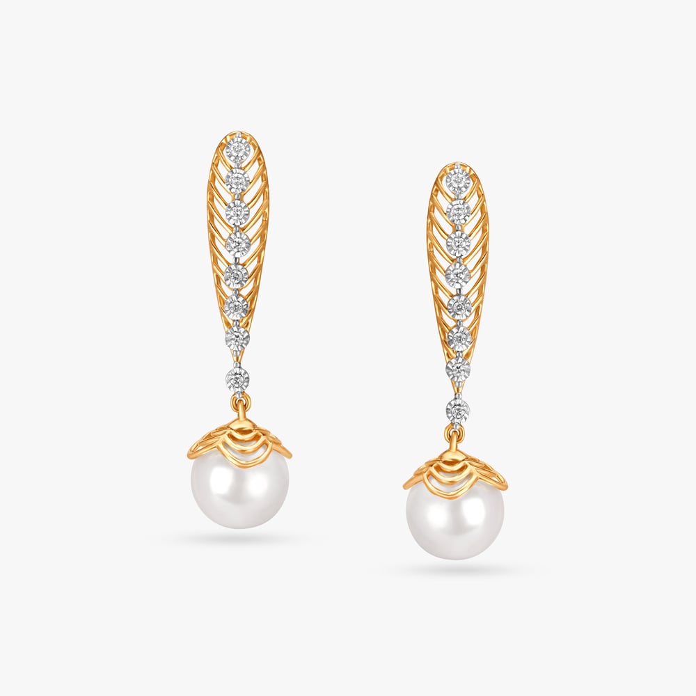 Glamorous Diamond and Gold Drop Earrings with rock crystal