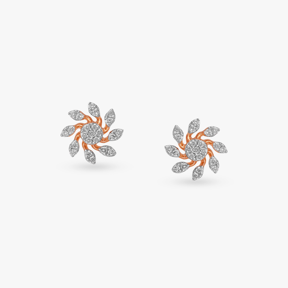 Glam Leaf Diamond Stud Earrings