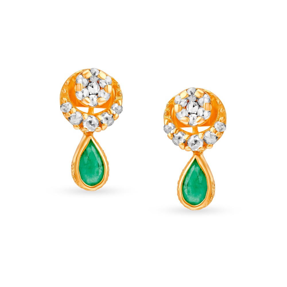 

Celestial Emerald and Gold Drop Earrings with Stones