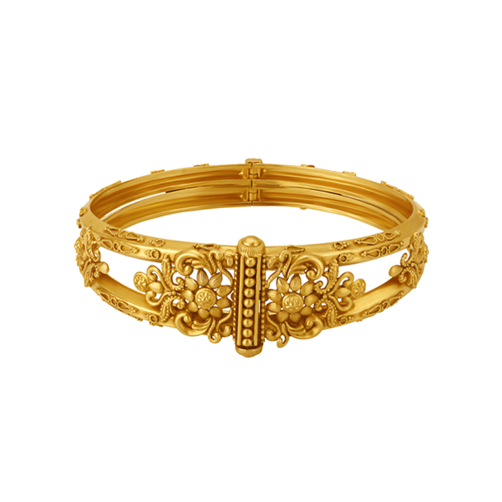 

Queenly 22 Karat Yellow Gold Floral Carved Bangle