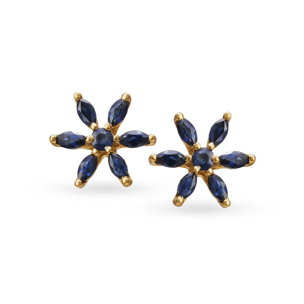 

Ethereal 18 Karat Yellow Gold And Sapphire Floral Studs