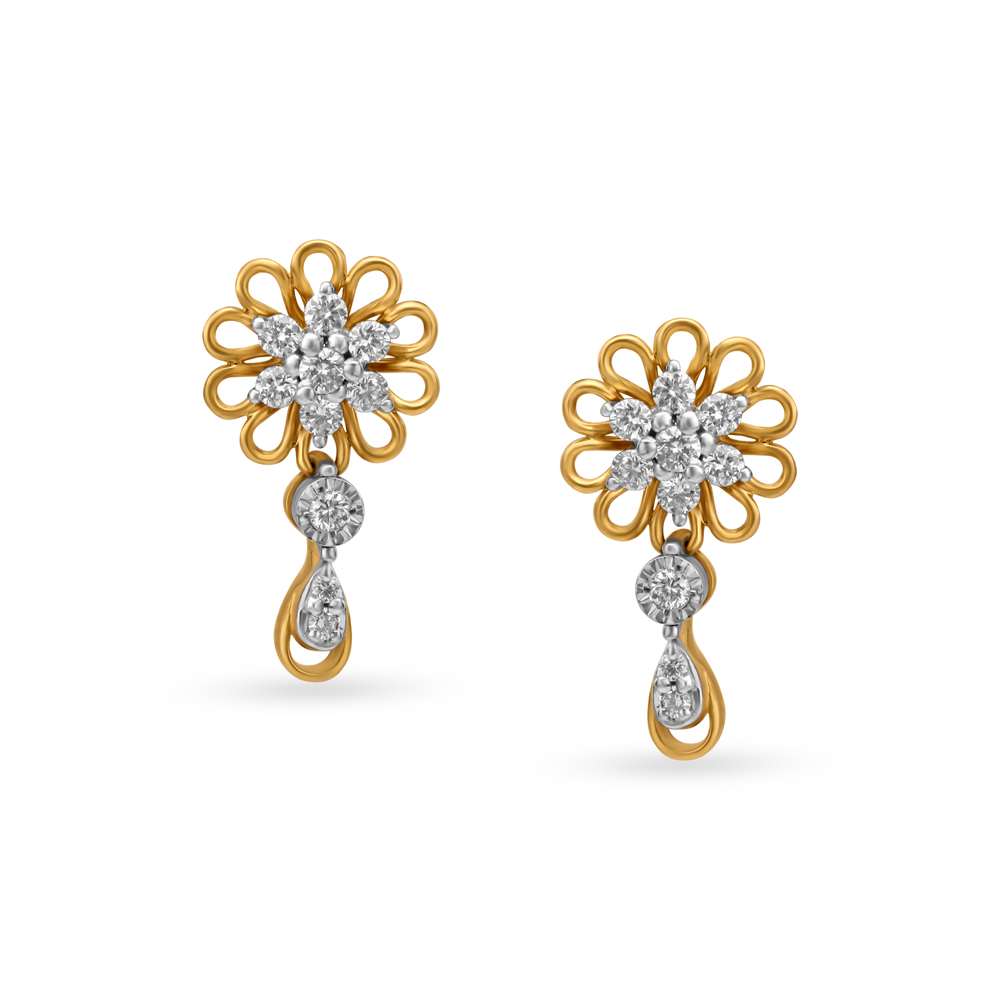 Floral Grand Diamond Drop Earrings in Yellow and White Gold