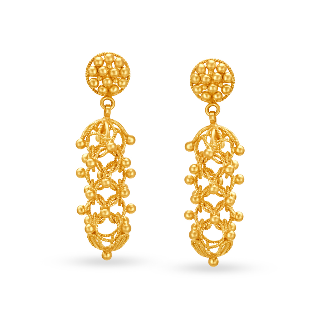 Alluring Wire and Gold Bead Drop Earrings