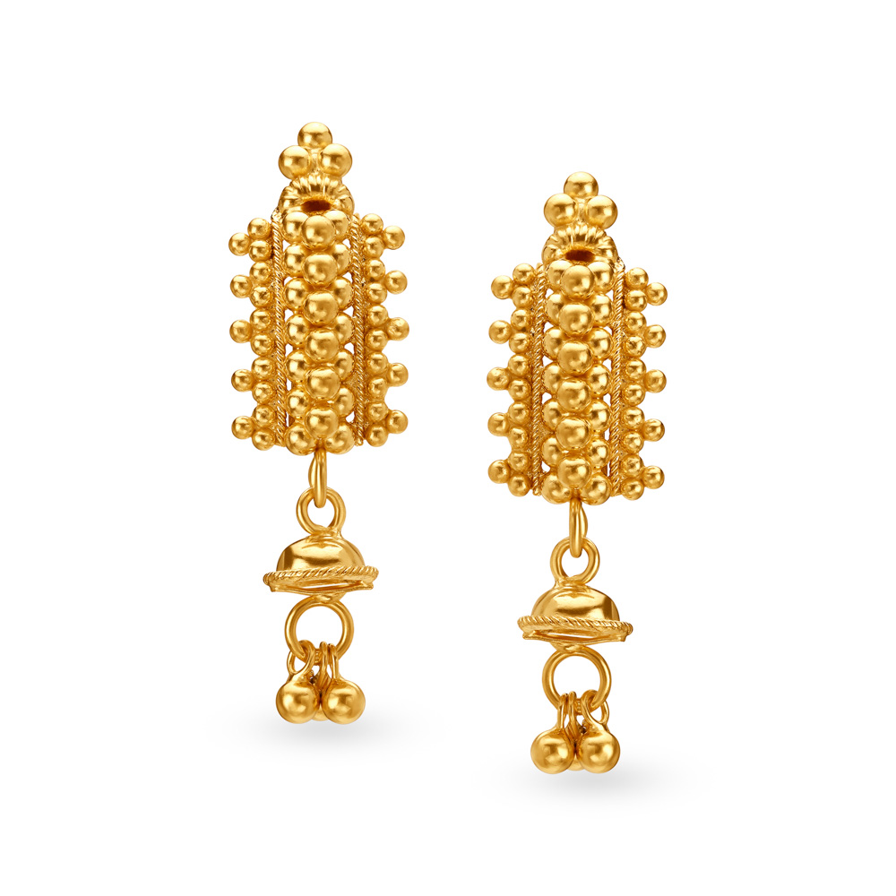 Intricate Gold Rawa Work Drop Earrings