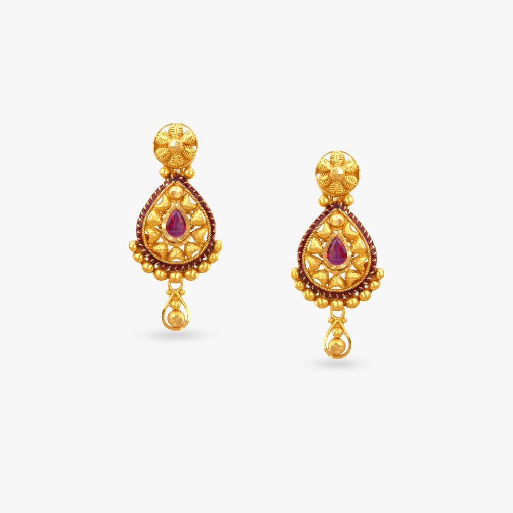 Heritage Bloom Gold Drop Earrings