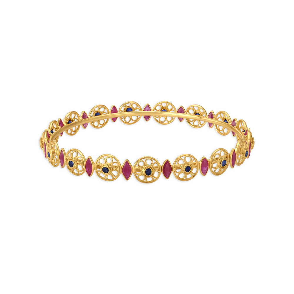 

Elegant Ruby and Sapphire Gold Bangle