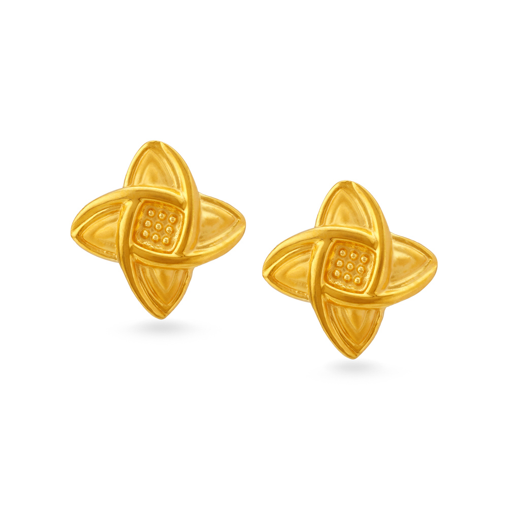 Beauteous 22 Karat Yellow Gold Geometric Flower Stud Earrings