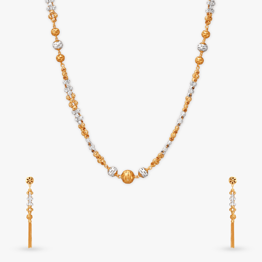 Dual-Tone Beaded Gold Necklace Set
