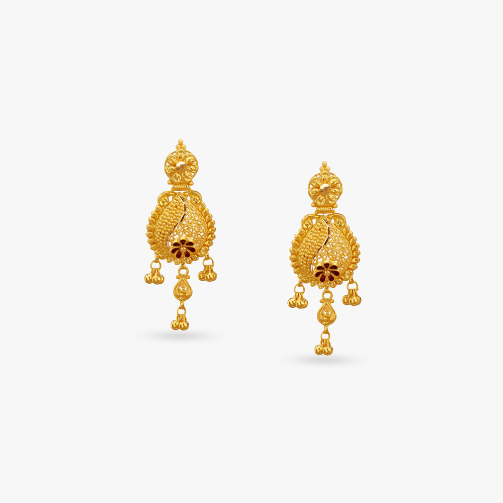 Floral Art Gold Drop Earrings