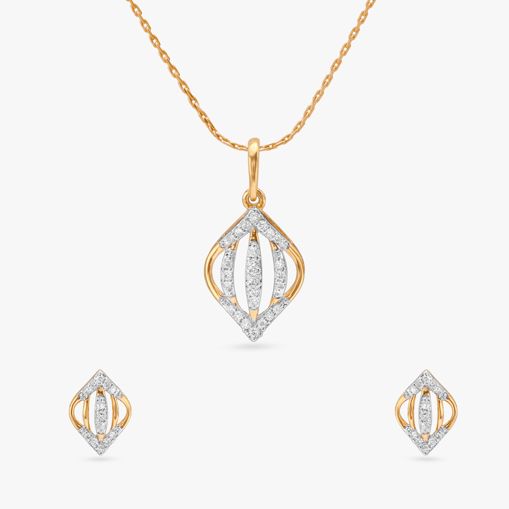 Gilded Prism Diamond Pendant and Earrings Set