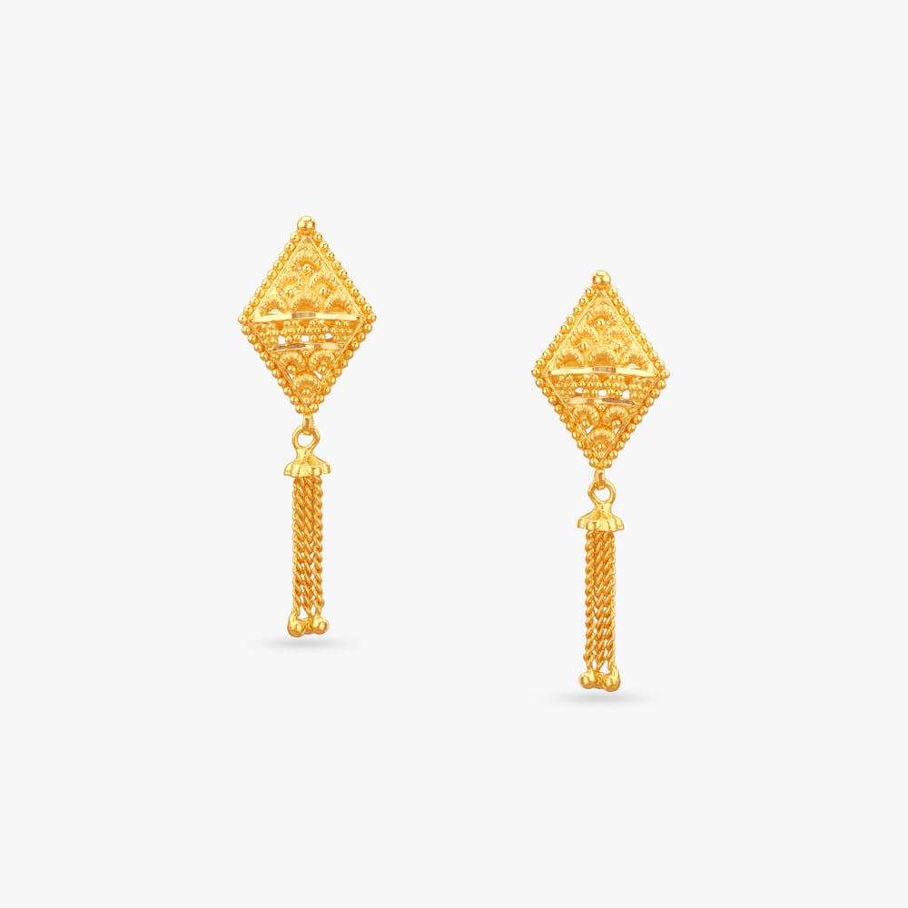 Engraved Geometry Gold Drop Earrings