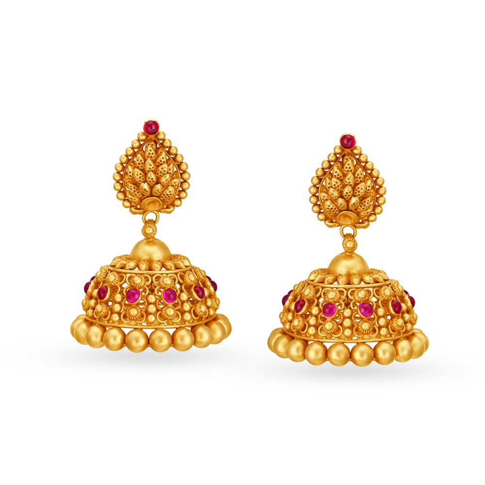 

Divine Leaf Gold Jhumka Earrings