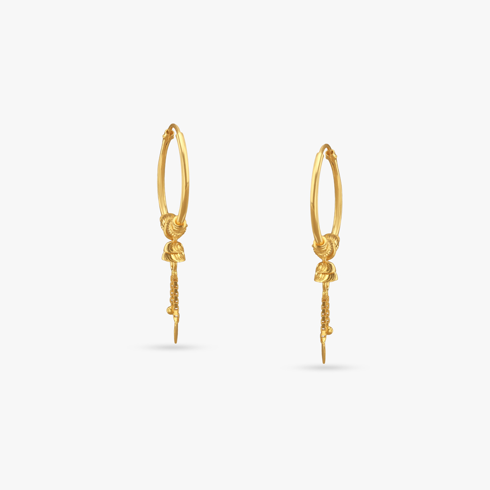 Knotted Drop Gold Hoop Earrings