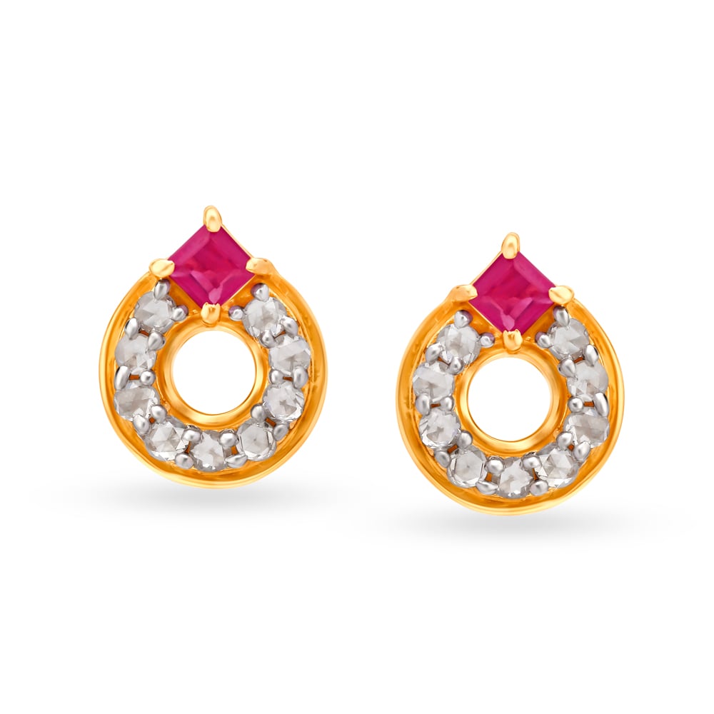 

Gorgeous 18 Karat Yellow Gold And Ruby Ring Studs