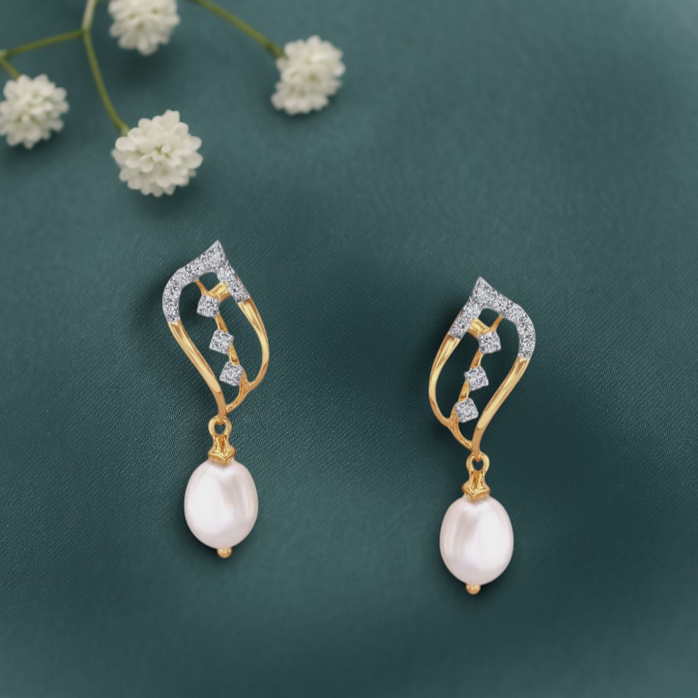 Pearl Curve Diamond Drop Earrings