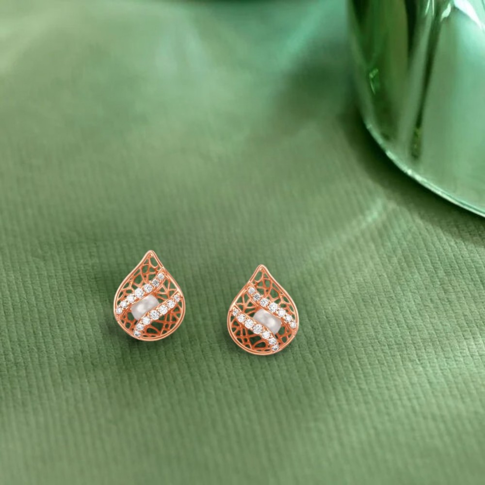 Petite Mesh Pearl and Diamond Stud Earrings