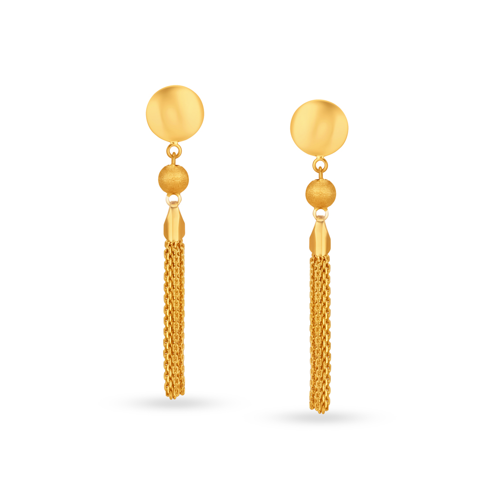 Fetching 22 Karat Yellow Gold Hanging Chain Drop Earrings