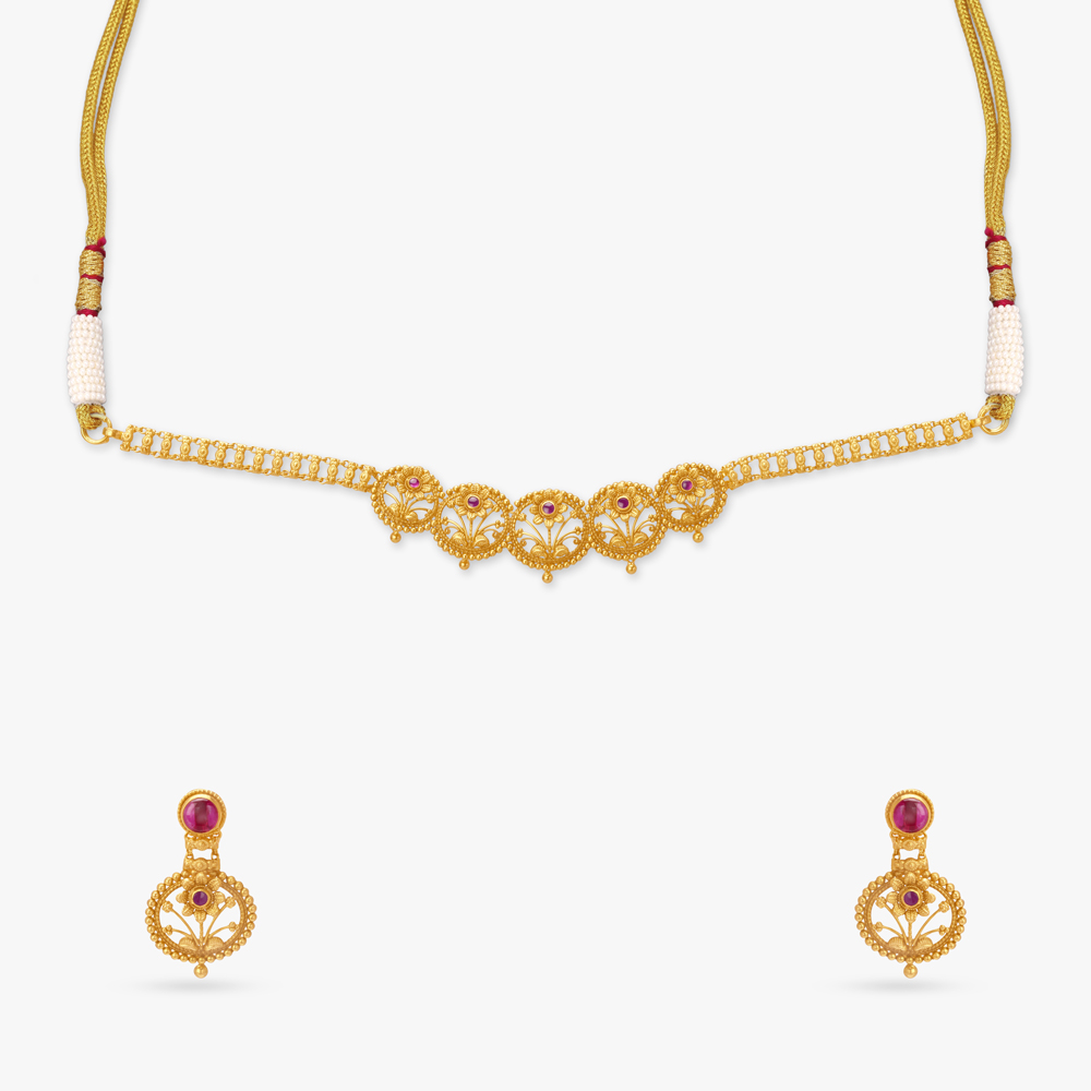 Floral Splendor Gold Necklace Set