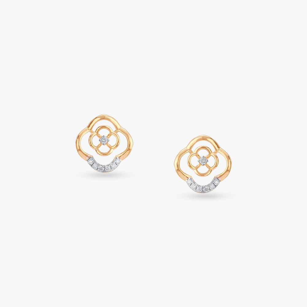 Lattice Bloom Diamond Stud Earrings
