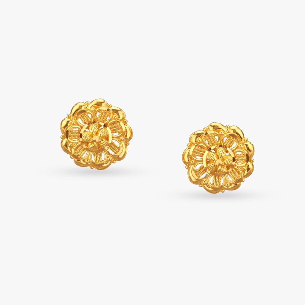 Blossom Crest Gold Stud Earrings
